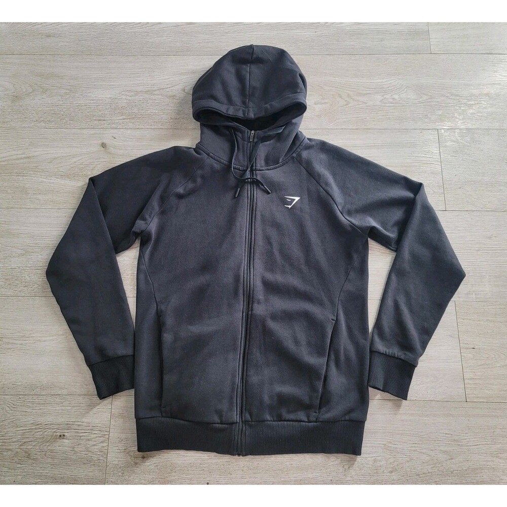 Gymshark Training Full Zip Hoodie Men's M Matte Black Fleece Drawstring Athletic